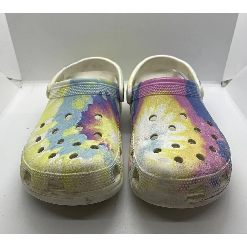 Crocs Classic Tie Dye Rainbow Graphic Clog Pastel M12 Slip On Shoes 205453